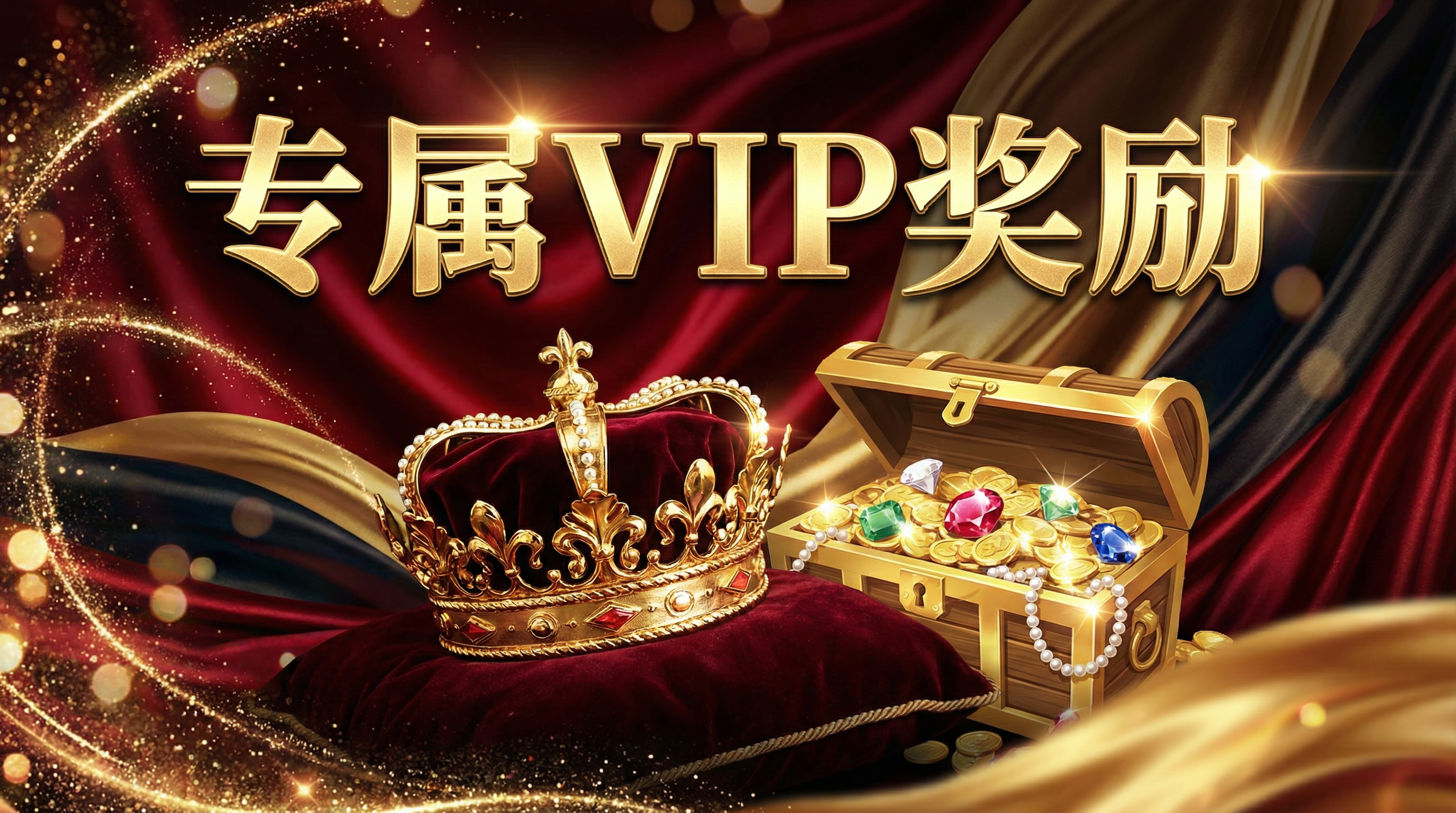 壹号娱乐VIP专属奖励展示金色皇冠和宝箱